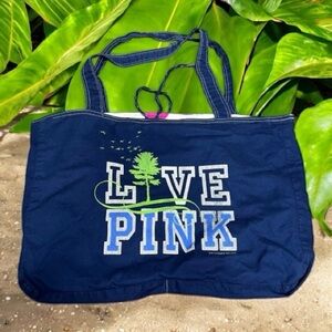 Victoria's Secret PINK reversible canvas tote bag, Graphic  "LIVE PINK" in Blue